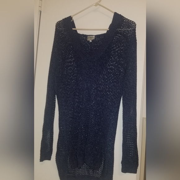 Chico's Open Stich Pullover Sweater Navy Size 1 with Hood - Picture 7 of 7